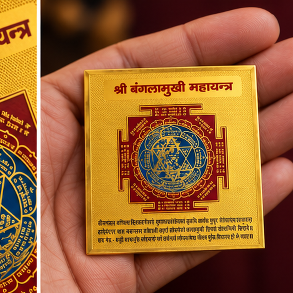 DEVAASTHA Bagalamukhi Yantra — hand size reference